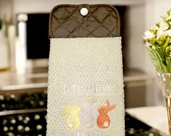 Handmade Easter Hanging Towel: Bunny Print Pot Holder