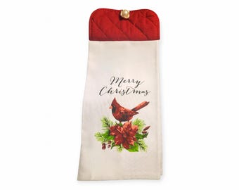 Christmas Cardinal-Red: Hanging Oven Towel Handmade- Machine Sewn