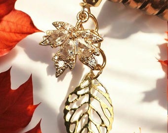 Ziggle Charm Autumn: Cubic Zarconia Maple Leaf &Gold Foliage