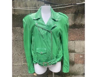 Andrew Marc Apple Green Leather Moto Jacket