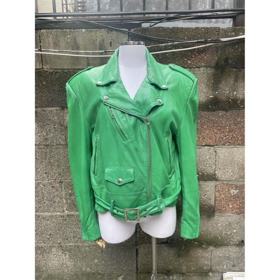 Andrew Marc Apple Green Leather Moto Jacket - Etsy