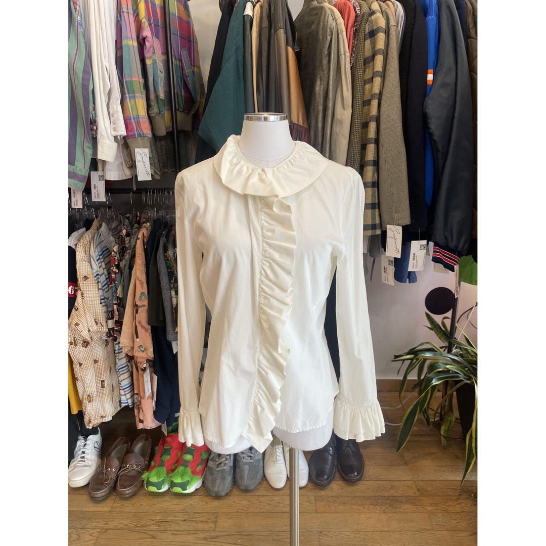 Tom Ruffel Vintage 1990s Gucci Tom Ford White Ruffle Blouse - L - Etsy