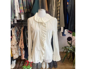Vintage 1990s Gucci Tom Ford White Ruffle Blouse - L