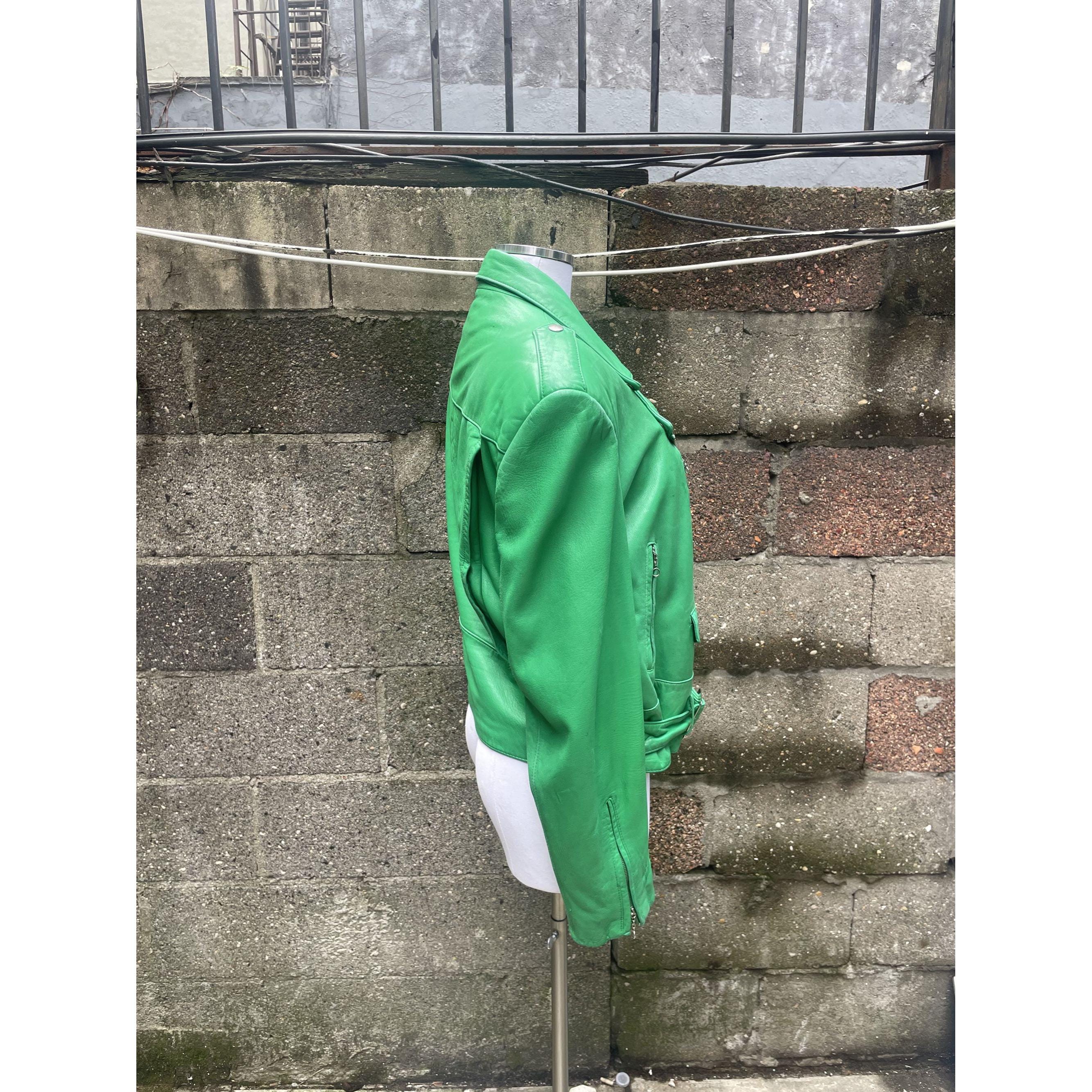 Andrew Marc Apple Green Leather Moto Jacket - Etsy