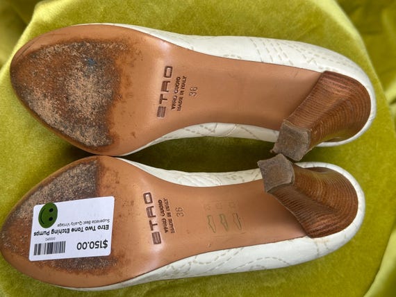 90s Vintage Etro Embossed Leather Heels - Italian… - image 7