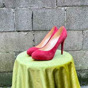Christian Louboutin - Red Suede Pumps - Classic Heels - Designer Stilettos - Size 36.5 - Made in Italy - Elegant Statement Shoes