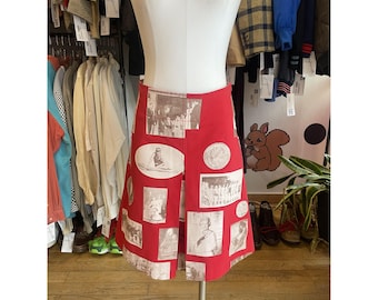 Vintage 90s God Save the Queen Red Midi Skirt—XS