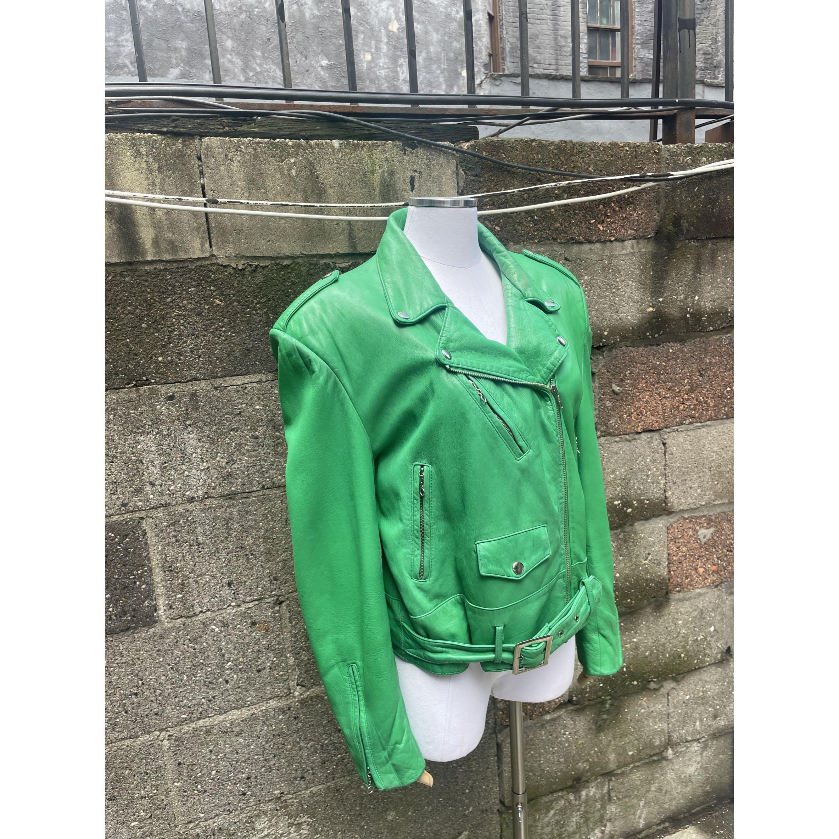 Andrew Marc Apple Green Leather Moto Jacket - Etsy