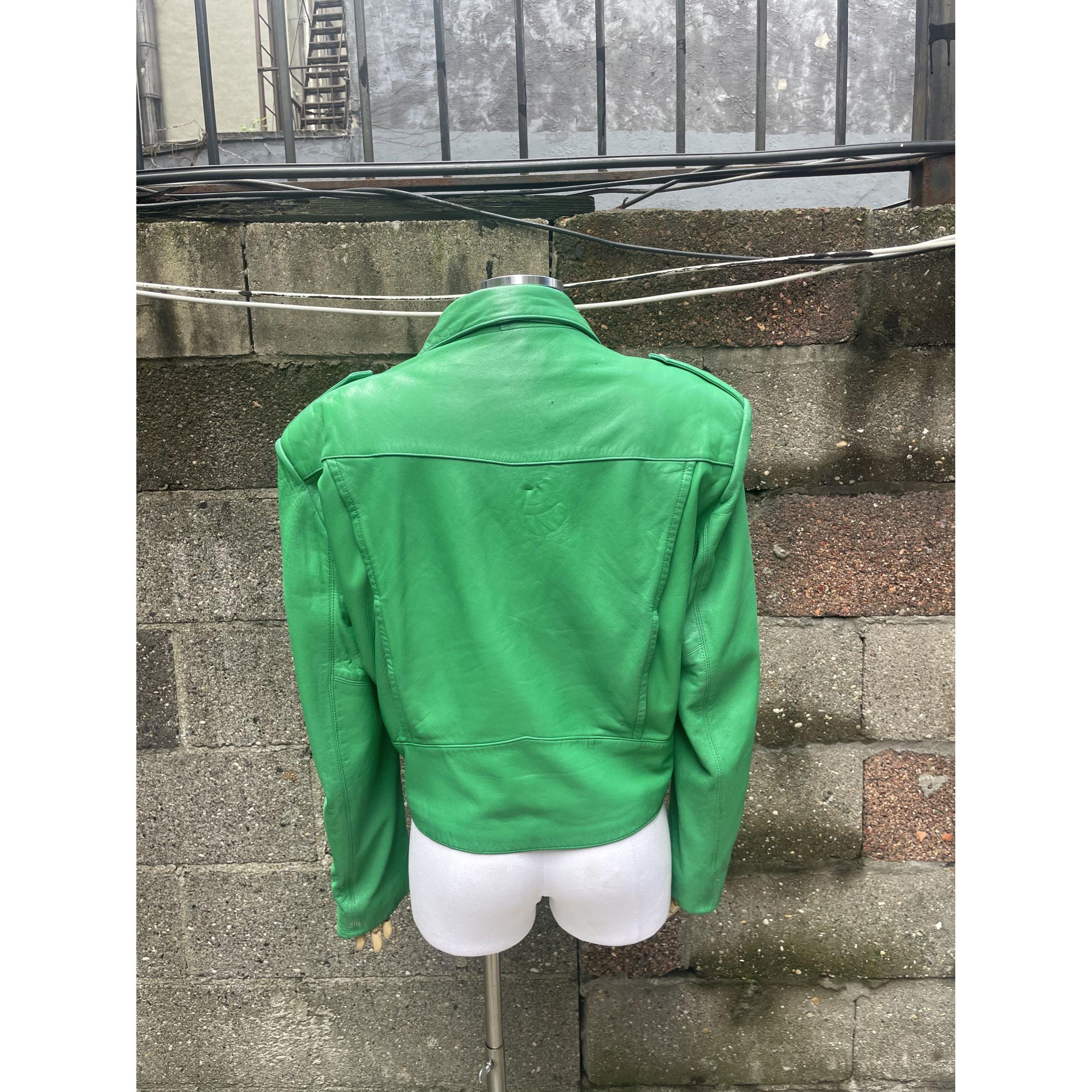 Andrew Marc Apple Green Leather Moto Jacket - Etsy