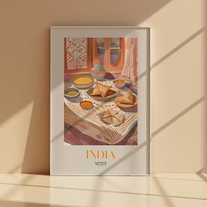 Indian Food Digital Print, Special Delhi Travel Poster, India Kitchen Wall Art, Colourful Dining Decor, India Artwork Instant Download Print