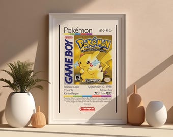 Pokémon Yellow Retro Game Boy Poster – Nintendo Wall Art, Video Game Print, GBA Decor, Pokémon Gift for Him, Teen Gamer Digital Download