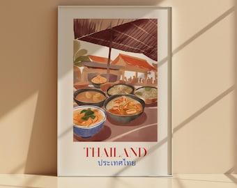 Thai Food Art Print: Asian Kitchen Decor, Thailand Travel Artwork (Digital Download)