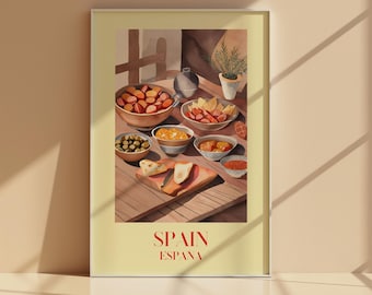 Spanish Tapas Art Print: Mediterranean Kitchen Illustration (Digital Download)