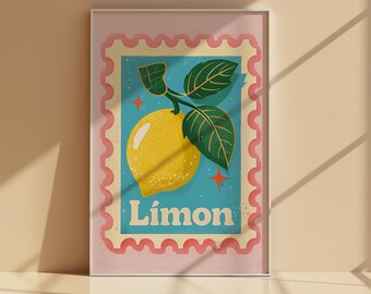 Funky Lemon Kitchen Print: Retro Botanical Food Art (Digital Download)