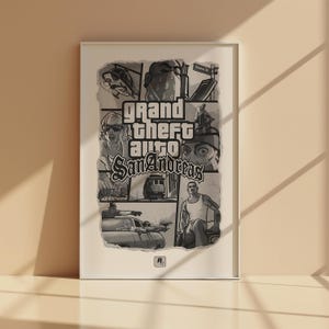 Poster con grafica retrò di GTA San Andreas / Poster da parete con gioco classico per console PS2 / Stampa di Grand Theft Auto / Regalo per ragazzi / Grafica di videogiochi