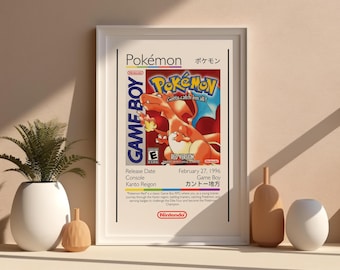 Pokémon Red Retro Game Boy Poster – Nintendo Wall Art, Video Game Print, GBA Decor, Pokémon Gift for Him, Teen Gamer Digital Download