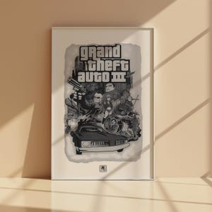 Poster con grafica retrò di GTA III / Poster da parete con gioco classico per console PS2 / Stampa di Grand Theft Auto / Regalo per ragazzi / Grafica di videogiochi / Minimal