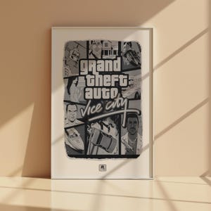 Poster con grafica retrò di GTA Vice City / Poster da parete con gioco classico per console PS2 / Stampa di Grand Theft Auto / Regalo per ragazzi / Grafica di videogiochi