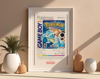 Pokémon Blue Retro Game Boy Poster – Nintendo Wall Art, Video Game Print, GBA Decor, Pokémon Gift for Him, Teen Gamer Digital Download