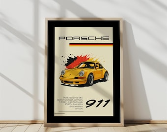 Porsche 911 Retro Car Poster: Vintage Automotive Wall Art (Instant Download)