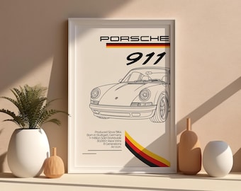 Porsche 911 Retro Car Print: Vintage Automotive Wall Art (Digital Download)
