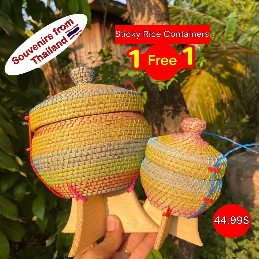 Handwoven Thai Sticky Rice Container 1 Free 1 - Etsy