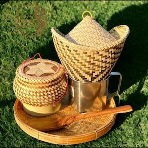 Juego de recipientes de bambú para arroz glutinoso Juego de experiencia con arroz glutinoso de Bamboo Craft
