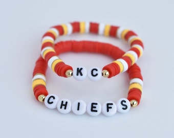 Chiefs Bracelet Set, Kansas City Chiefs, KC Chiefs Bracelet Set, Chiefs Kingdom, NFL, Football Bracelet, Word Bracelet, Sports, Heishi Bead