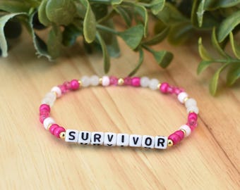 Breast Cancer Awareness Bracelet, Breast Cancer Bracelet, Breast Cancer Support Bracelet, Survivor Bracelet,Warrior, Strong, Strength, Fight