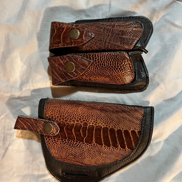 Exotic (crocodile, python & ostrich leg) leather Holster with 2 mag pouches