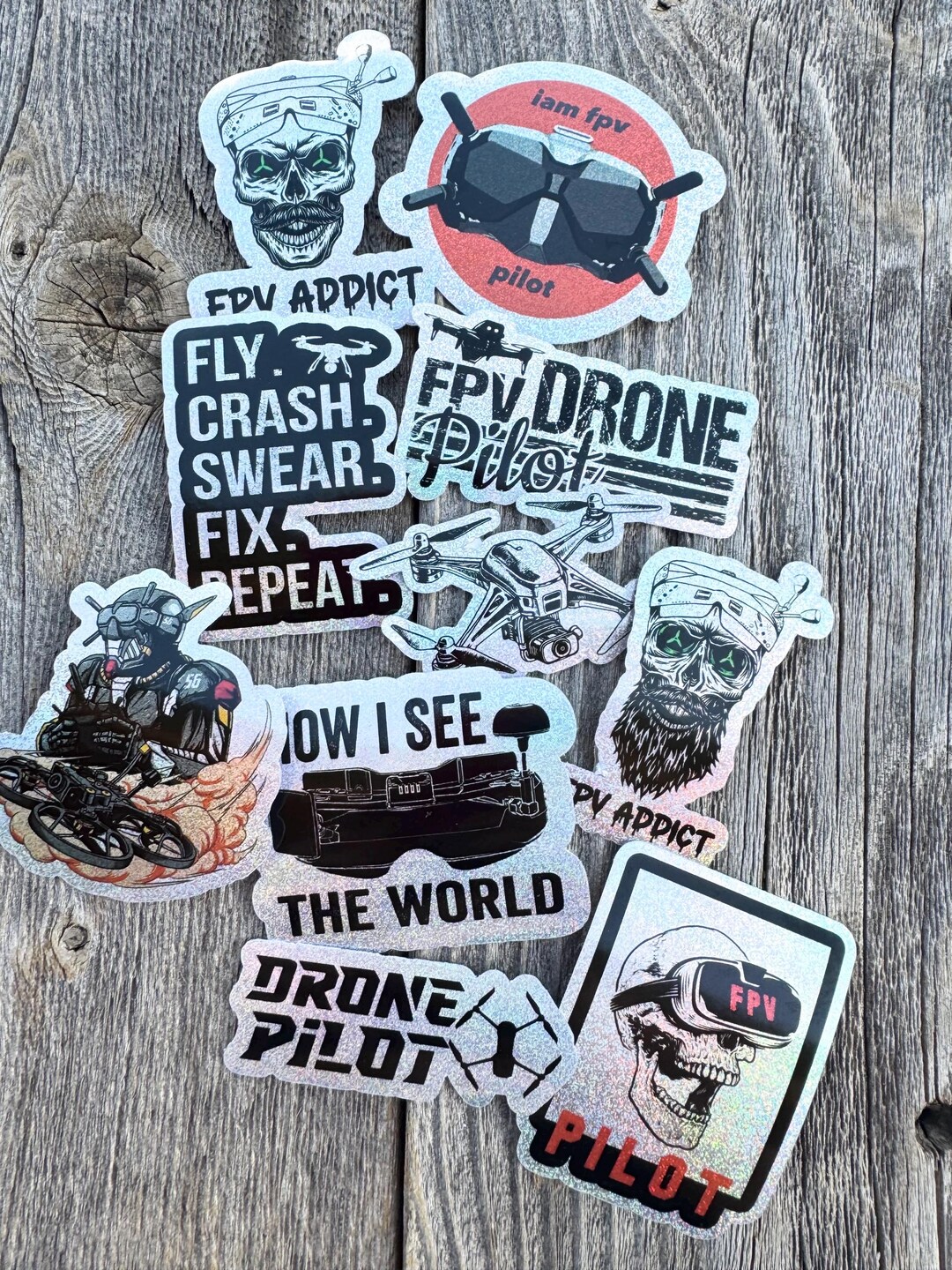 FPV Drone Sparkle Holographic Sticker Pack. Pack of 10 Stickers. Drone ...