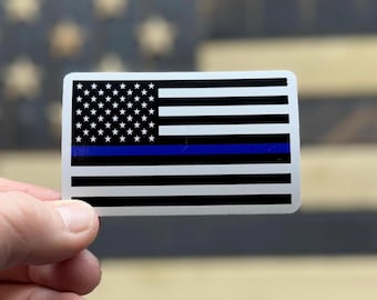 Blue Line American Flag Sticker | Black & White USA Flag Decal | Law Enforcement Support Vinyl Sticker | Car Laptop Decal