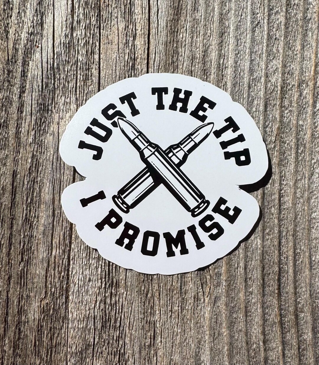 "Just The Tip I Promise" Bullet Sticker - Funny 2A Gun Rights Vinyl Decal