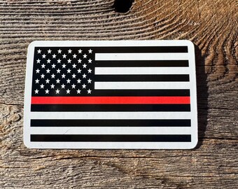 Thin Red Line American Flag Decal – Firefighter Support Sticker – Red Line USA Flag Vinyl Decal – Firefighter Car Truck Window Sticker