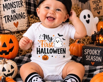 My First Halloween Baby Bodysuit | Gerber ONESIES® Brand Bodysuit | Baby’s First Halloween Outfit | Ghost Pumpkin Baby Gift