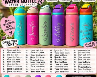 Personalized Insulated Water Bottle, Custom Laser Engraved Name Bottle, Stainless Steel Straw Bottle, Affordable Personalized Gift