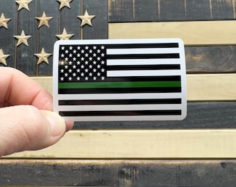 Thin Green Line American Flag Decal – Military Support Sticker – Border Patrol Truck Sticker – Park Ranger Car Decal – Veteran Gift