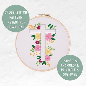 Floral Christian Cross Stitch Pattern | Jesus Lover Gift Idea | Flowers Funny Modern Embroidery