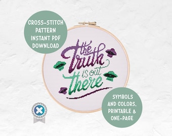 TV Show X-Files Inspired Cross Stitch Pattern | UFO Alien 90s Geek Gift | Easy Instant PDF Download | Beginner Modern Embroidery