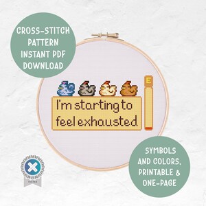 Stardew Valley Exhausted Chicken Cross Stitch Pattern | Indie Gamer Videogames | Snarky Sarcastic Funny Modern Embroidery