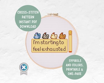 Stardew Valley Exhausted Chicken Cross Stitch Pattern | Indie Gamer Videogames | Snarky Sarcastic Funny Modern Embroidery