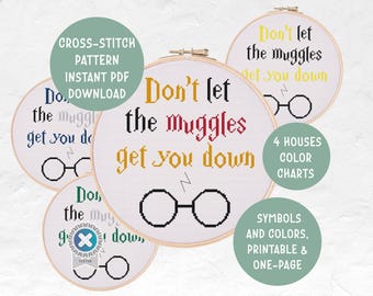 HP Wizard Magic School Witchy Harry Cross Stitch Pattern Film Movie Inspired Easy PDF Download Beginner Modern Embroidery