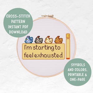 Stardew Valley Erschöpftes Huhn Kreuzstichmuster | Indie Gamer Videospiele | Snarky Sarkastische lustige moderne Stickerei