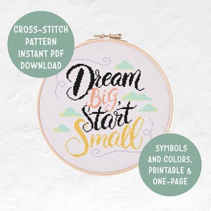 Cute Funny &quot;Dream Big&quot; Cross Stitch Pattern | Home Office Decor | Instant PDF Download | Modern Embroidery