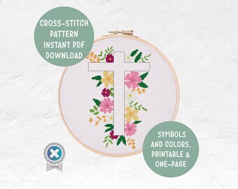 Floral Christian Cross Stitch Pattern | Jesus Lover Gift Idea | Flowers Funny Modern Embroidery