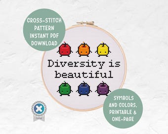 LGBT+ Queer Pride Stardew Valley Junimo Cross Stitch Pattern | Indie Gamer Videogames | Diversity Positive Happy Funny Modern Embroidery