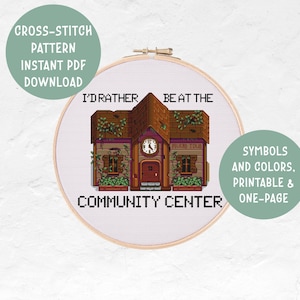 Stardew Valley Community Center Gamer Cross Stitch Pattern, Funny Modern Embroidery Sattern