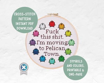 Stardew Valley Junimo Cross Stitch Pattern | Indie Gamer Videogames | Snarky Sarcastic Funny Modern Embroidery