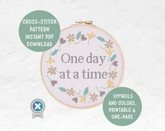 Patrón de punto de cruz "Un día a la vez" / Descarga instantánea en PDF / Diseño de bordado moderno, acogedor y con estilo hygge / Ideal para principiantes / Decoración del hogar