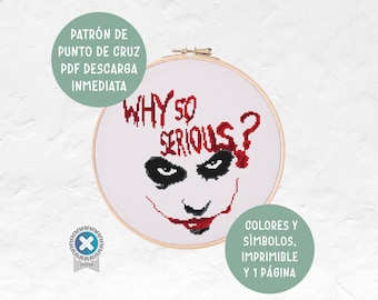 Snarky Subversive Sarcastic Funny Pop Culture Joker Batman Cross Stitch Pattern Why So Serious Instant Download Modern Embroidery Pattern